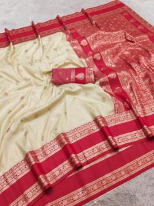 Sari Tradicional Indio de Seda Banarasi con Trabajo de Tejido Zari para Bodas y Eventos Festivos, Atuendo para Mujer - Product Image 4