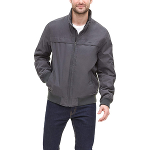 <b>Men's</b> Dark Gray Solid Color Zipper Closure Stand Collar Windproof Casual Wear Polyester Material Bomber <b>Jacket</b> <b>For</b> Online Sale - Product Image 5
