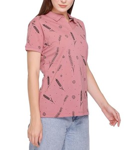 Polo pour femme rose imprimé, manches courtes, tricoté, décontracté, avec logo personnalisé, service OEM, meilleure qualité - Product Image 6