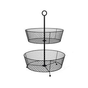 Round Metal <b>Wire</b> <b>Storage</b> <b>Basket</b> with Handle Kitchen Organizer Rustic Style Two Tier Design - Product Image 3