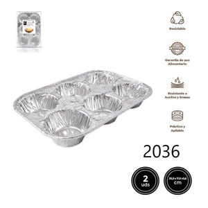 Stampo in Alluminio Usa e Getta con 6 Cavità 25,5x17,0x3,6 Cm, Grado Alimentare, Riciclabile, per Feste - Product Image 1