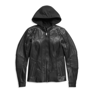 Veste en cuir coupe-vent unisexe H-D noire à manches longues, avec capuche softshell et logo brodé 3D sur le devant et le dos, toutes saisons - Product Image 3