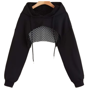 เสื้อฮู้ดดี้ลายพิมพ์ Super Crop Sports สไตล์สตรีทสำหรับฤดูใบไม้ร่วง ระบายอากาศได้ดี สวมใส่สบาย ทรงหลวม ไหล่ตก คอฮู้ดแบบโปร่งด้านหน้า - Product Image 2