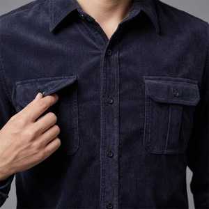 <b>Men's</b> <b>Navy</b> Cargo Long Sleeve <b>Shirt</b> Regular Fit Solid Color Casual Spring Wear Breathable 100% Cotton <b>Satin</b> Fabric - Product Image 5