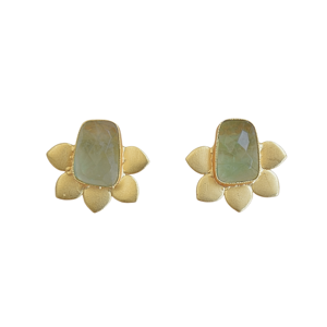 Pendientes de Florales de Latón Hechos a Mano con Baño de Oro y Piedra Semipreciosa de Fluorita, Joyería Artesanal Ligera, Suministro al por Mayor - Product Image 1