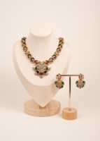 Ensemble de collier et de boucles d'oreilles en laiton de qualité supérieure, plaqué or rose, bijoux de mariage géométriques, bijoux de mariée, cadeau de luxe AD