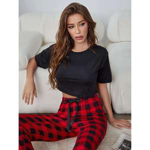 Elegant <b>Satin</b> Women's Summer Pajamas Set with Elastic Waist and Breathable Fabric - Product Image 2