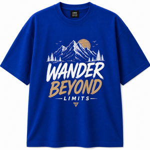 T-shirt à manches courtes vert foncé pour homme Wander Limits, col rond, coupe classique, 100 % coton, motif imprimé lettres sur le devant, respirant - Product Image 1