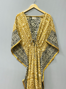 ชุดคลุมยาวพิมพ์ลายบากรูผ้าฝ้ายแท้รักษ์โลก สไตล์อินเดีย พิมพ์ลายด้วยมือ เหมาะสำหรับฤดูร้อน ลายดอกไม้ ใส่ไปชายหาดได้ สวมใส่สบาย ยาวคลุมเข่า - Product Image 3