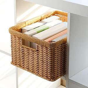 Panier à langer en rotin naturel tressé ouvert avec étagère en osier et doublure, multifonctionnel noir pour pique-nique et ustensiles - Product Image 4