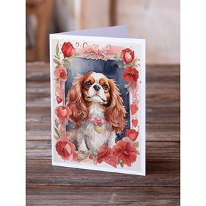 Cavalier Spaniel Valentine Roses Whimsical A7 Size <b>5x7</b> Blank Note Cards Pack of 8 <b>Envelopes</b> Greeting Cards - Product Image 2