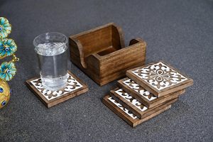 Pine Mango Wood Coaster Set Classic Square Design Durable Eco-Friendly Reusable for Coffee/Tea Mugs Wine Glasses Home Restaurant - Product Image 2