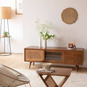 Mueble para TV Vandana Cresta Stellar en madera de mango y mimbre - Product Image 1