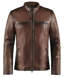 Casual Fashion High Quality Plus Size Unisex Solid <b>Brown</b> <b>Leather</b> <b>Jackets</b> with Zipper Winter Front Logo All Sizes - Product Image 3