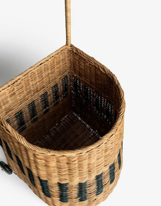 Cesta de mimbre tejida a mano para cochecito de bebé con ruedas, carrito de mimbre para guardería, carrito de compras para niños, decoración para sala de juegos de simulación - Product Image 3