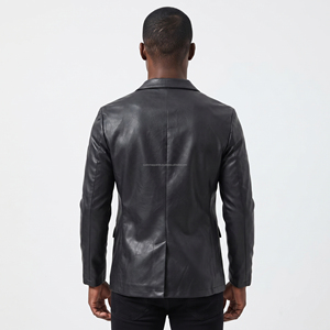 Men's Black PU Leather Blazer Slim Fit Single Button Turn-down Collar Front Logo Waterproof <b>Smart</b> <b>Casual</b> <b>Jacket</b> Winter Wear - Product Image 5