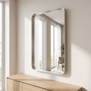 Modern <b>Rectangular</b> Bathroom Vanity <b>Mirror</b> 30x50 Inch <b>Wall</b> Mounted with Deep Silver Metal Frame - Product Image 2