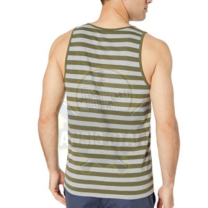 Men Striped O-Neck Knitted Tank Top Casual Style Embroidery Logo Front Sleeveless <b>Vest</b> Green Gray - Product Image 2