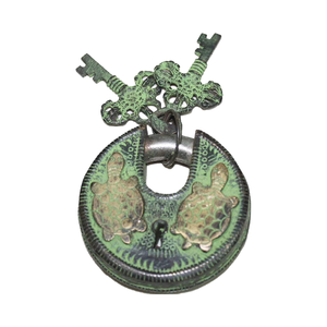 Fully Functional Antiqued Brass Door Padlock Handmade Turtle <b>Lock</b> Style with Unique Stainless Steel Keys Providing Security - Product Image 1