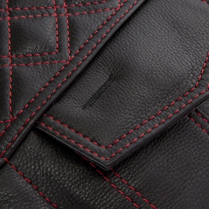 Gilet de moto en cuir 2022 nouveau biker style diamant point rouge noir peau d'agneau véritable gilet de moto en cuir - Product Image 5