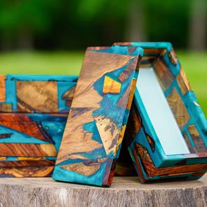 Wood Epoxy Resin Handmade Coaster <b>Set</b> <b>Square</b> Round Drink Cup Trivet Saucer Cup Holder 1-Piece Home Decor - Product Image 1