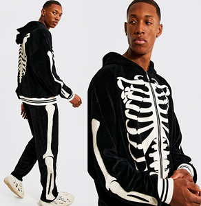 ชุดวอร์มแบบมีฮู้ดสำหรับผู้ชาย,เสื้อผ้าแฟชั่นสตรีท Velour Zip Through มีซิปด้านหน้ากำมะหยี่ปักลาย - Product Image 6