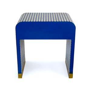 Modern Blue Bone Inlay Square Side Wardrobe and Table With Striped Design And Brass Feet Lacquer Finish Furniture For Living - Product Image 2