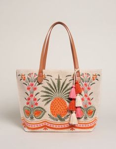 Sac fourre-tout en toile à rayures palmiers, sac de plage à bandoulière pour femmes - Product Image 2