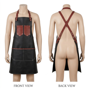 Professional 480 GSM Synthetic Leather Barber <b>Apron</b> <b>Black</b> Brown Pocket Panels Debossed Logo Leather Barber <b>Apron</b> - Product Image 1