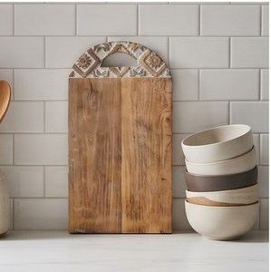 Planche à découper en bois de qualité supérieure avec poignée, planche à découper rectangulaire avec motif géométrique - Product Image 2