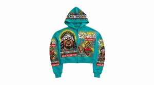 <b>Men's</b> <b>Orange</b> Zip-Up Hoodie Crop Fit Streetwear Printed Design Oversized Hooded <b>Sweatshirt</b> - Product Image 3