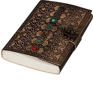Leather Book of Shadows Journal, Supernatural Notebook with Chakra Gem Stones Healing Crystals and Latch