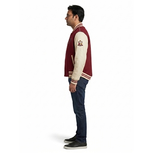 Custom Premium Wool Melton Lambskin <b>Leather</b> Asymmetric Varsity <b>Jacket</b> <b>Men's</b> Avant-Garde Fraternity Letterman Coat Plus Size OEM - Product Image 3