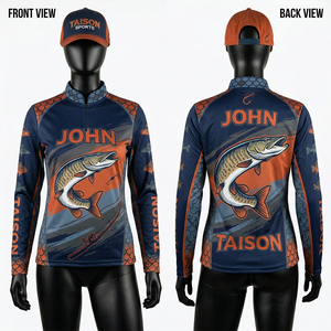 Maillot de pêche pour femme en polyester et élasthanne 180 GSM de qualité supérieure, avec numéro et nom, panneau bleu et rouge, sublimation, logo personnalisé. - Product Image 2