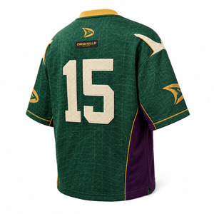 DRAVELLE Men's V-Neck Short Sleeve Soccer Jersey <b>Mesh</b> 100% Polyester Tackle Twill Print Number 15 Green Purple Gold - Product Image 4