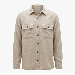 <b>Men</b> <b>Linen</b> Blend Shirt <b>Jacket</b> Button Front Long Sleeve Casual Workwear Outerwear with Chest Pockets - Product Image 2