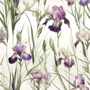 Carta da Parati Floreale Verde/Viola con Iride, Adesiva Vintage Staccabile e Riposizionabile, Decorazione Murale con Fiori Selvatici, Adesivo Murale Acquerello - Product Image 1