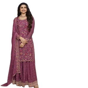 Últimos diseños de salwar kameez indios de viscose chinon jacquard con bordados elaborados de Fatema Fashion, vestidos de novia para mujer. - Product Image 1