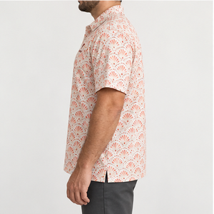 Trackstar Men's <b>Cream</b> Coral Fan Print Polo <b>Shirt</b> Short Sleeve Button Collar Casual Golf <b>Shirt</b> Custom Logo - Product Image 2