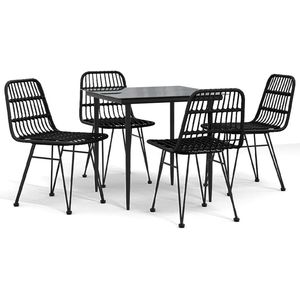 Ensemble de salle à manger de jardin de taille moyenne en polyrotin noir, verre trempé et acier - pour mobilier de patio - Product Image 2