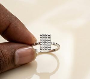 <b>925</b> Sterling <b>Silver</b> Geometric Grid <b>Ring</b> Minimalist Square Pattern <b>Ring</b> Handmade Modern Contemporary Grid Jewelry For Women - Product Image 3