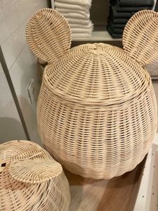 Handmade Rattan Mouse Ear Storage <b>Basket</b> <b>with</b> <b>Lid</b> Natural Woven Organizer for Kids Room Toy Storage and Nursery Decor - Product Image 5