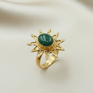 Natural Malachite Gemstone 925 Sterling Silver Sunburst <b>Ring</b> Handmade Vintage Boho <b>Statement</b> Jewelry Gift Women New year gift - Product Image 1