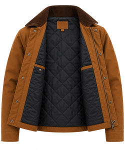 Custom <b>Mens</b> Brown Canvas Waterproof Windproof Winter Work <b>Jacket</b> <b>Corduroy</b> Collar Utility Coat Snap Placket Zip Closure D-Ring - Product Image 4