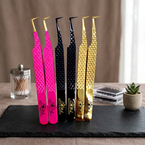 Fiber Tips Eyelash Extension Tweezers Multi-Color Short Thick Tip 90 Angle Boot Eyelashes Tweezer Eyelash Beauty Tools - Product Image 1