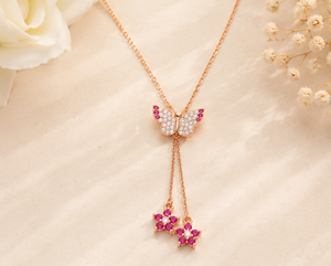 Collar con Colgante de Mariposa en Plata de Ley 925, Chapado en Oro de 18K, con Borla de Circones y Flor, Moderno y Elegante para Mujer - Product Image 2