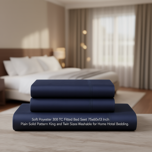 Soft Polyester 300TC Fitted Bed <b>Sheet</b> 75x60x13 Inch Plain Solid Pattern <b>King</b> and Twin <b>Sizes</b> Washable for Home Hotel Bedding - Product Image 1