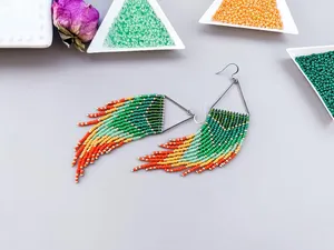 TRENDING <b>bead</b> ombre earrings, hoop turquoise green orange earrings, spring ocean long earrings for wedding , BIRTHDAY, GIFTED - Product Image 6