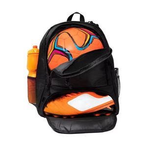 Sac à dos de sport en nylon noir avec compartiment pour ballon, capacité 30-40L pour le rangement de matériel de football - Product Image 1