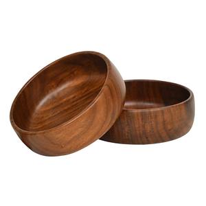 Cuenco de madera de acacia apto para alimentos para ensaladas, patatas fritas, frutos secos, exhibición en mesa de centro, vajilla de cocina de madera antigua para encimera - Product Image 1